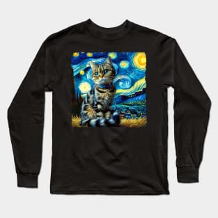 Pixie Starry Night Inspired - Artistic Cat Long Sleeve T-Shirt